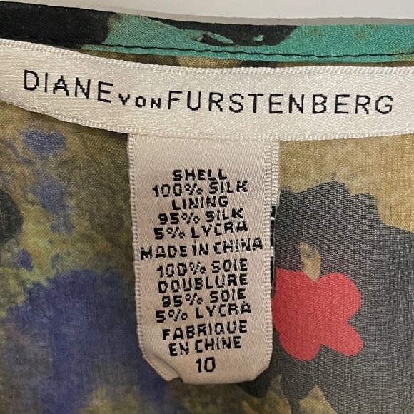 Diane Von Furstenberg Silk Floral 3/4 Sleeve Blouse Size 10 - Picture 6 of 8